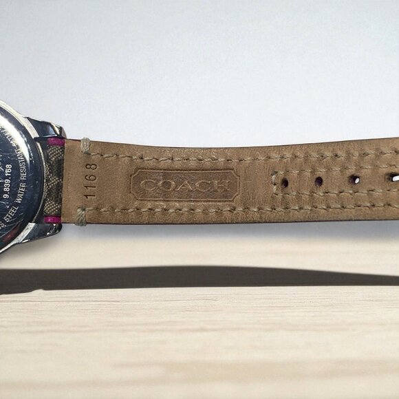 Coach Women's Boyfriend Watch Signature Logo Dial & Pink/Khaki Leather Strap - Picture 8 of 14